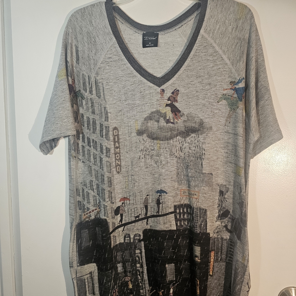 Inoah Graphic T Shirt Dress Medium City Print Pockets - Picture 2 of 8